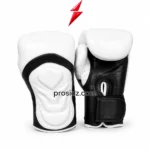 PSI black white boxing gloves for training front view with padded striking surface