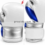 PSI Boxing Gloves with white padded knuckles metallic blue side panels and a silver wrist section by Prosidz Industries