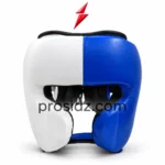 PSI Boxing Headgear Manufacturer blue and white open-face headguard front view