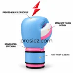 PSI Custom Training Boxing Gloves with attached white thumb and pink trim by Prosidz Industries