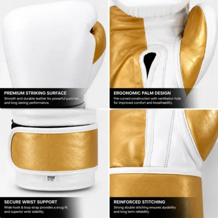 psi gloves white and gold boxing glove front view with prosidz industries branding