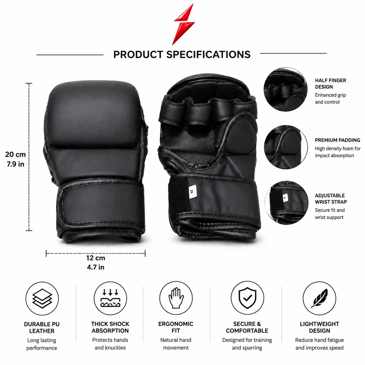psi-mma-gloves-open-finger-grip-design PSI MMA gloves adjustable wrist support strap design