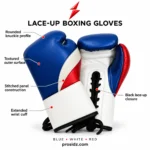 PSI Pro Boxing Gloves with rounded blue textured knuckle surface