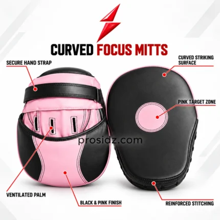 PSI Prosdiz Industries mma gears sialkot rear pink focus mitt with black strap and ventilation slots