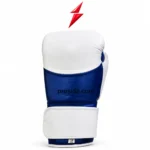 PSI 14 oz Boxing Gloves specification image by prosidz industries with labels highlighting the knuckle shape, wrist strap and palm opening.
