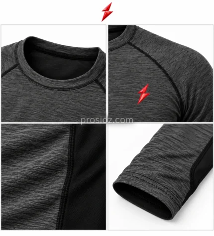 PSI Prosidz Industries charcoal base layer manufacturer front view with black side panels and red chest logo