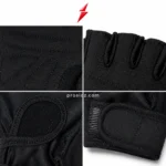 PSI four-grid image by prosidz industries for a Best Gym Gloves comparison, showing black palm seams, finger gussets, oval inset, and wrist closure.