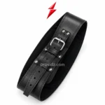 PSI Prosidz Industries Black Weightlifting Belt specification image with buckle, adjustment holes, keeper loops and stitching closeups