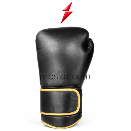PSI prosidz industries Boxing Gloves Factory black and gold gloves showing front and palm views with a red logo above.