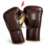 Brown and gold gloves with rounded knuckles and extended cuffs beneath the PSI logo, from Prosidz Industries, Boxing Gloves Manufacturer Sialkot.