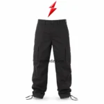 PSI Prosidz Industries cargo joggers rear view with black tonal construction, two large flap pockets, side cargo pockets and adjustable ankle cords.