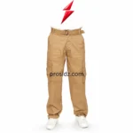 Cargo Joggers manufacturer khaki thigh pocket close-up with layered flap design, snap detail and reinforced stitching by PSI ProSidz Industries.