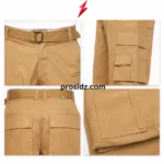 Cargo Joggers manufacturer khaki front view with matching belt, side cargo flap pockets, relaxed straight legs and PSI ProSidz Industries presentation.