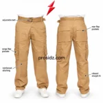 Cargo Joggers manufacturer rear view in khaki with twin large flap pockets, belt loops and stitched seat panels by PSI ProSidz Industries.