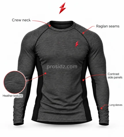 PSI Prosidz Industries base layer manufacturer back view showing charcoal fabric and raglan seams