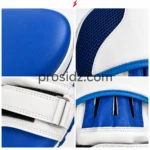 PSI prosidz industries Custom boxing mitts four-grid close-ups of blue texture, mesh seams, white strap and finger compartment