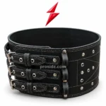 PSI Prosidz Industries Custom Weightlifting Belts worn during a gym deadlift, showing the black rear panel and silver hardware.
