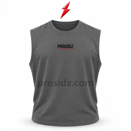 PSI PROSIDZ Industries Tank Top Manufacturer grey textured front view with bound crew neck