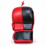 Single MMA Gloves Wholesale outer-face view by PSI and prosidz industries with split red-and-black padding, a central seam and black wrist closure.