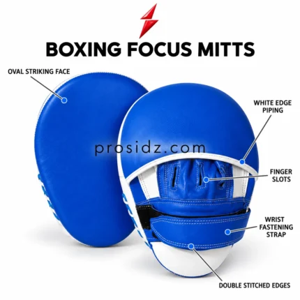 Royal-blue oval striking-face detail with textured grain and white edge piping in the PSI Prosidz Industries OEM Boxing Focus Pads Manufacturer presentation.