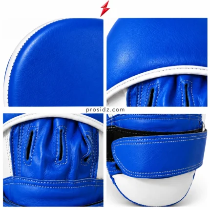 OEM Boxing Focus Pads Manufacturer presentation by PSI Prosidz Industries showing royal-blue oval mitts, white piping, and a red PSI logo above the pair.