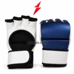 PSI Open palm MMA gloves by prosidz industries in blue, white and black, showing padded back and open palm views with the red PSI logo above.