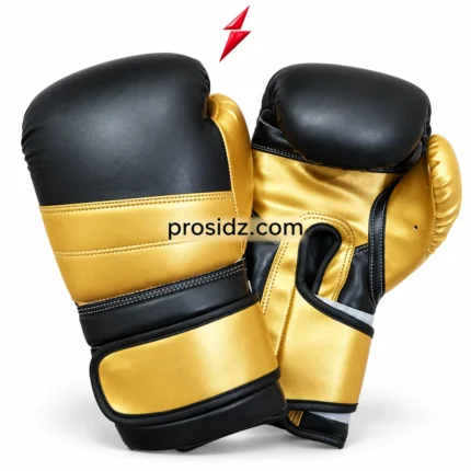 PSI Prosidz Industries Professional Sparring Gloves in black and metallic gold with rounded knuckle padding