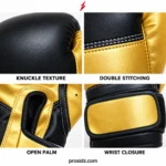 PSI Prosidz Industries Professional Sparring Gloves with metallic gold hook and loop wrist closure