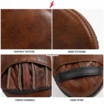 PSI prosidz industries brown punch mitts specification image showing finger channels, ventilation holes, perimeter stitching and a black rear strap.