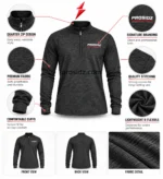 Quarter zip pullover Men collar detail with black zipper, structured stand neck, charcoal heather texture, PSI and Prosidz Industries branding.