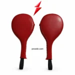 PSI prosidz industries red boxing paddles with rounded striking heads, stitched edges, black wrist loops and a red PSI logo above.