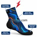 PSI Prosidz Industries Sand sports socks front view with blue contour pattern, yellow cuff accent and black toe cap