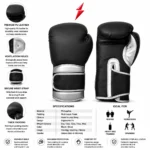 PSI prosidz industries brown punch mitts specification image showing finger channels, ventilation holes, perimeter stitching and a black rear strap.