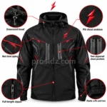 Training Jacket Manufacturer chest detail showing red seam piping, paired vertical pocket zippers and the PSI emblem by Prosidz Industries