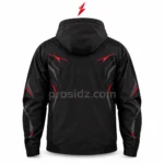 Training Jacket Manufacturer back concept showing the black hood, shaped seams, charcoal details and red accents by PSI Prosidz Industries