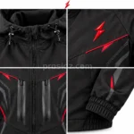 Training Jacket Manufacturer hood detail showing black stitching, drawcord toggles and the front zipper by PSI Prosidz Industries