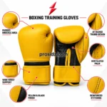 PSI Prosdiz Industries Velcro Boxing Gloves Manufacturer black palm with yellow thumb and ventilation holes