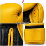PSI Prosdiz Industries Velcro Boxing Gloves Manufacturer showing yellow and black gloves in front and palm views