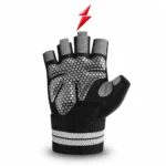 PSI single glove from prosidz industries, Weight lifting gloves Manufacturer enquiry: grey dotted palm, stitched thumb patch, and striped black cuff.