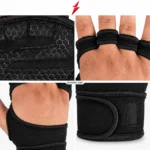 Weight lifting gloves wholesaler black palm grip with honeycomb texture, stitched black edging and PSI ProSidz Industries branding presentation.