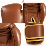 Brown-and-gold glove pair with red feature callouts, PSI logo at top center, and prosidz.com watermark; PROSIDZ Industries, Wholesale Boxing Gloves suppliers.