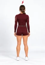 Women’s Gym Set back view showing the plain burgundy fit and matching shorts by PSI Prosidz Industries