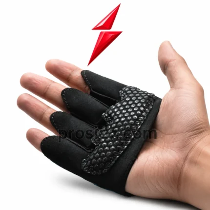 PSI Workout Gloves by prosidz industries in red and black, showing stitched back panels, dotted palms, and white cuff branding.