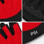 Close-up of the black palm panel on PSI Workout Gloves by prosidz industries, showing raised dots and curved perimeter stitching.