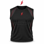 PSI Sleeveless Gym Shirt Manufacturer black micro-mesh shirt with charcoal panels and red piping