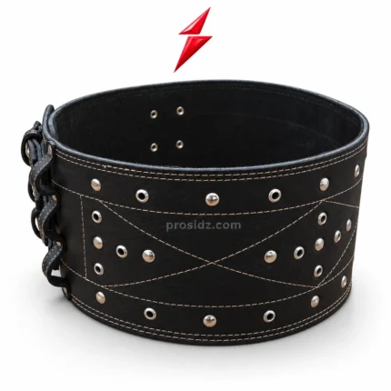 PSI Prosidz Industries Custom Weightlifting Belts laid open with three parallel black straps, silver eyelets, and cream edge stitching.