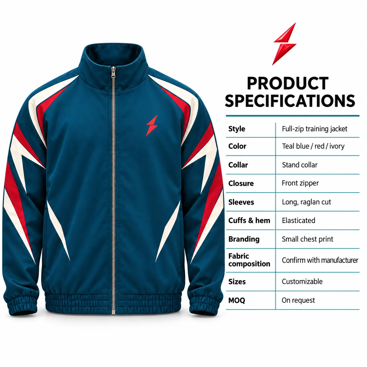 track-jacket-manufacturer-teal-chest-logo-detail-psi-prosidz-industries Track Jacket Manufacturer 1. Small red PSI logo screen printed beside the zipper on the teal Prosidz Industries track jacket.