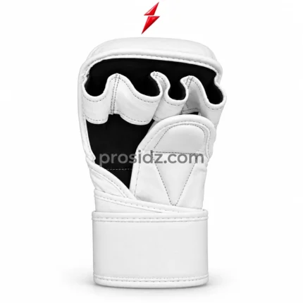 White MMA Gloves open-palm view with black insert and independent finger openings by PSI PROSIDZ Industries