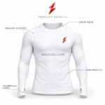 White wholesale base layer chest crop showing the small red PSI logo from prosidz industries