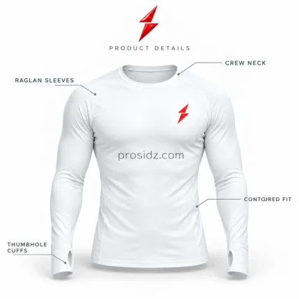 White wholesale base layer chest crop showing the small red PSI logo from prosidz industries